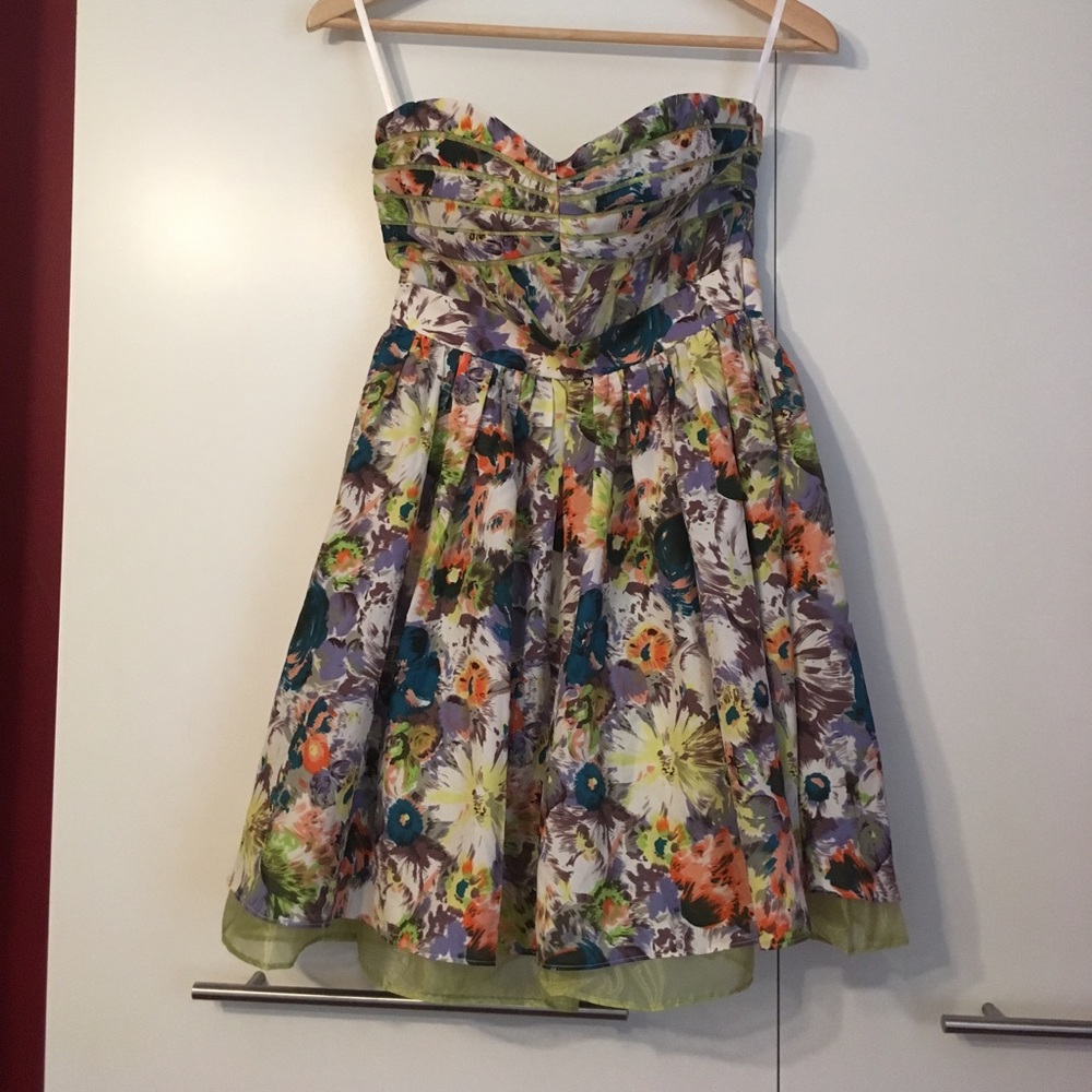 Strapless green/blue floral print dress
