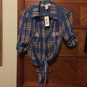 American Rag plaid cropped tie-waist top Small NWT