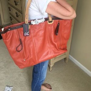 Orange faux leather Sondra Roberts tote