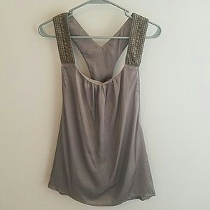 LG Taupe Beaded Top