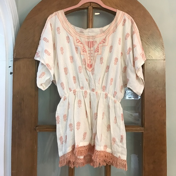 FREE PEOPLE embroidered gauzy top with fringe hem - Picture 1 of 5