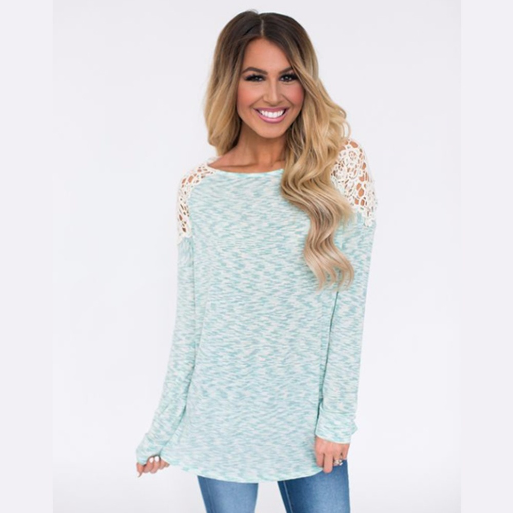 Mint Heathered Crochet Tunic