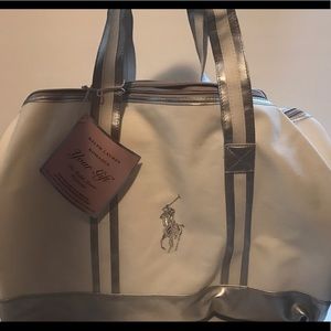 NWT Ralph Lauren canvas silver gym duffle bag