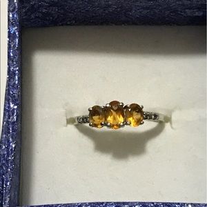 3 stone Citrine sterling silver ring