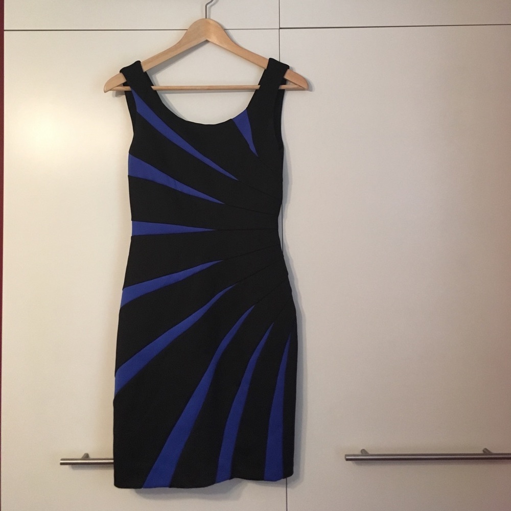Black dress with blue accents