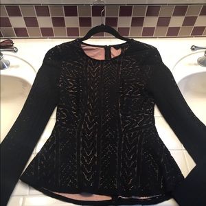 BCBG MaxAzria Peplum Black and Tan top