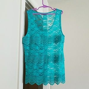 Tiered lace tank - turquoise