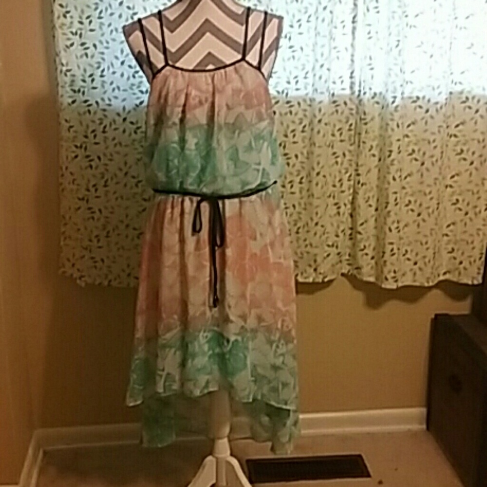 Butterfly print high low dress