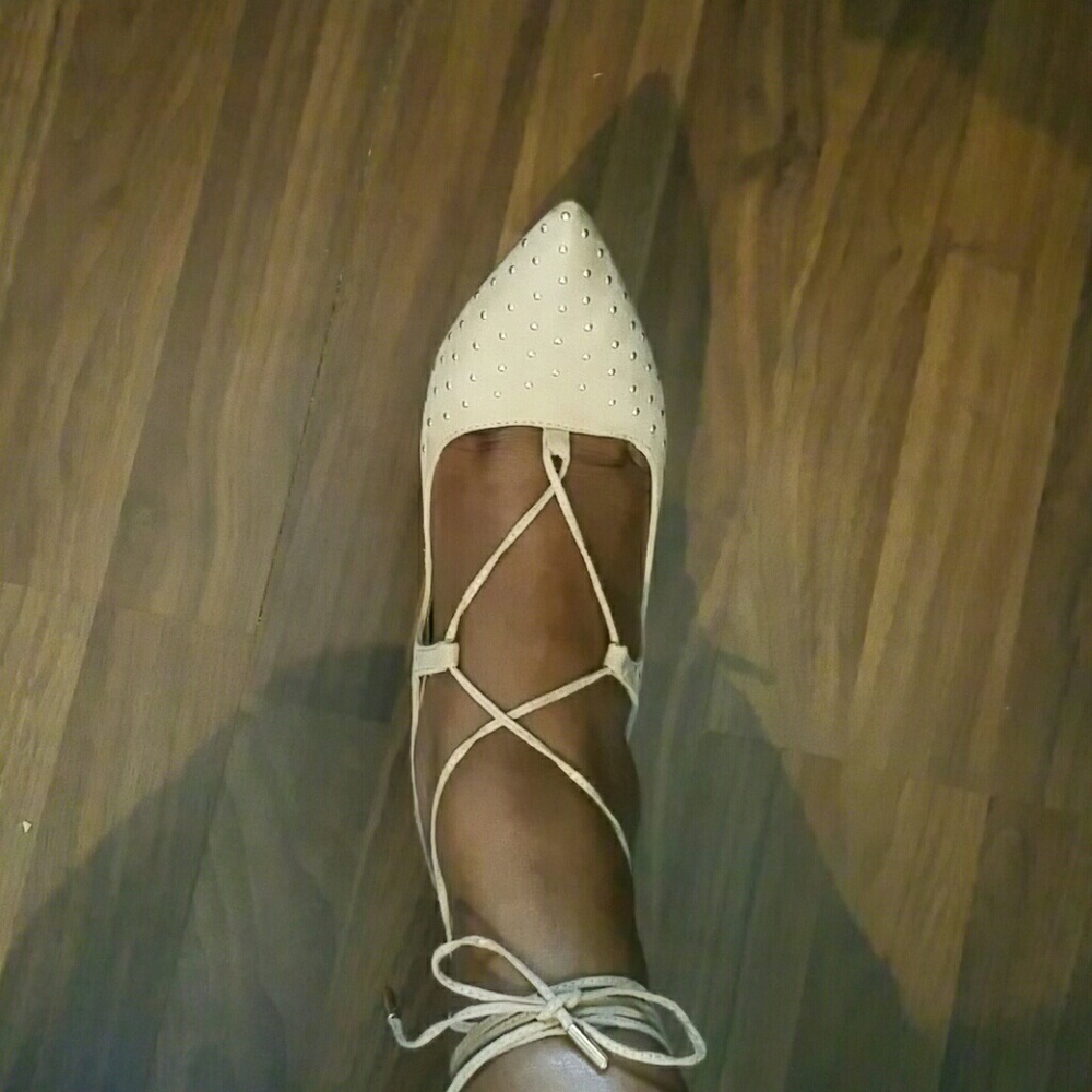 NWOT! Tan and gold studded ankle laced  shoes