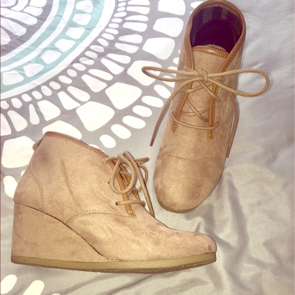 Tan wedge booties