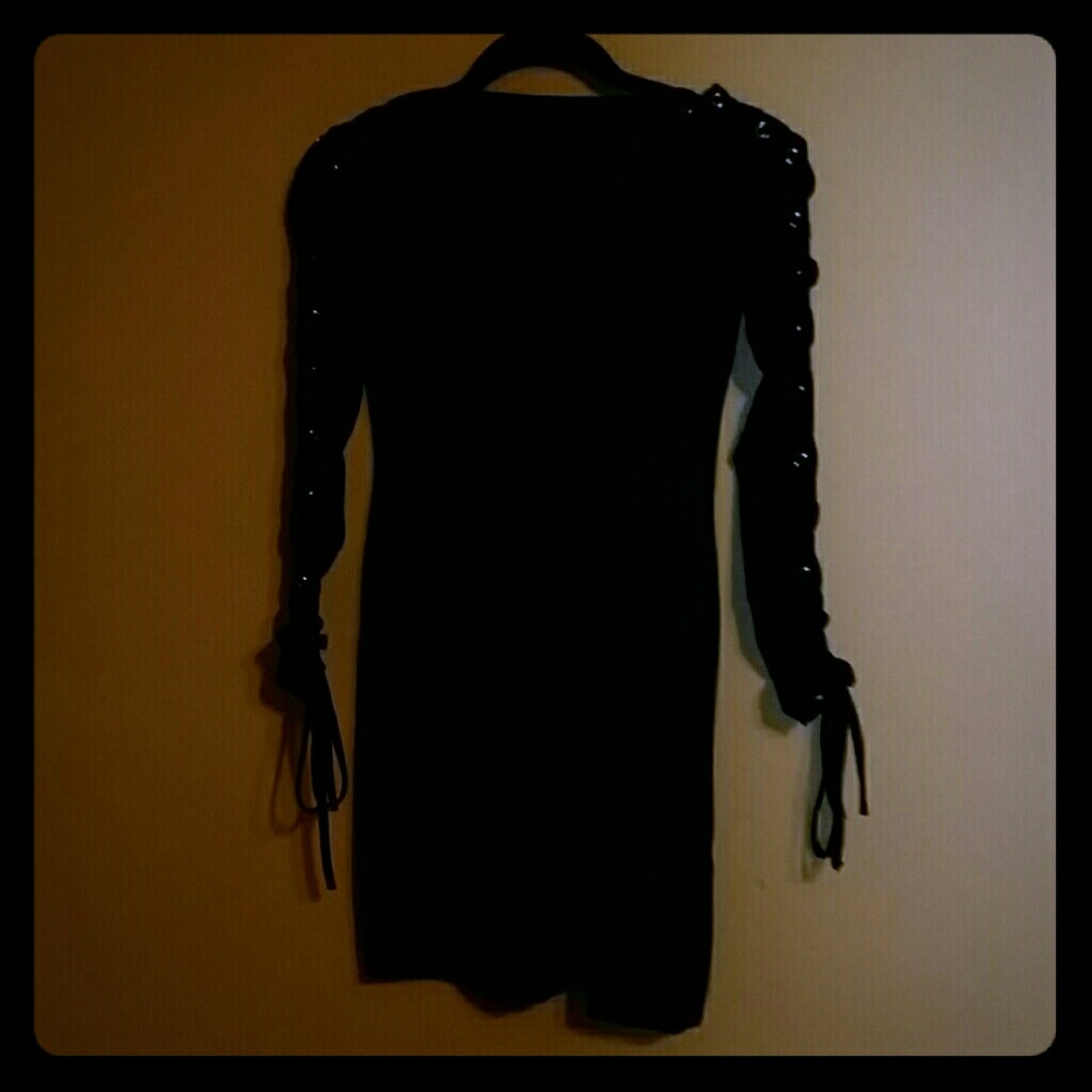 Black lace up sleeve dress