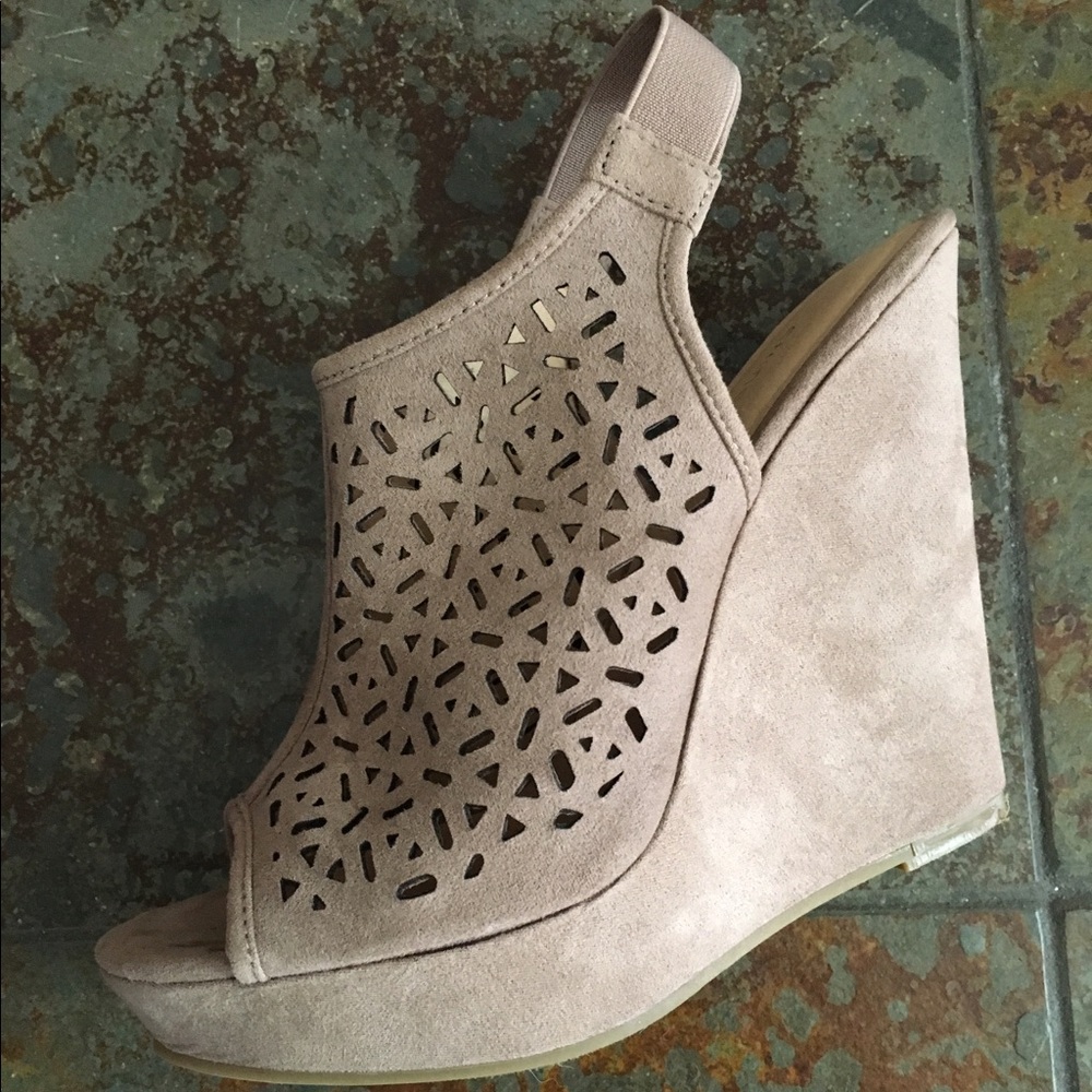 Grey Suede Cut-Out Wedges