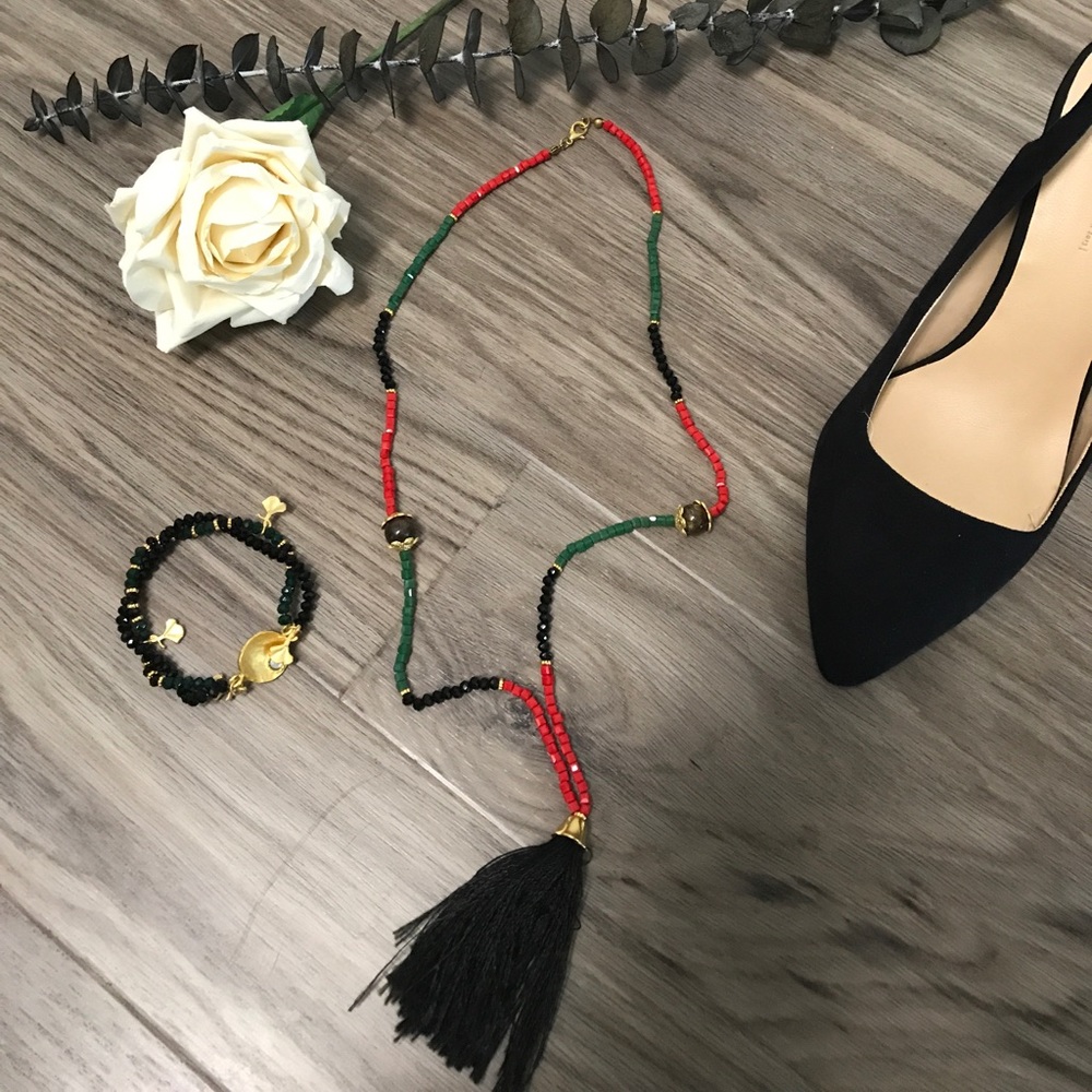 NEW!!! Black tassel necklace w/ matching bracelet