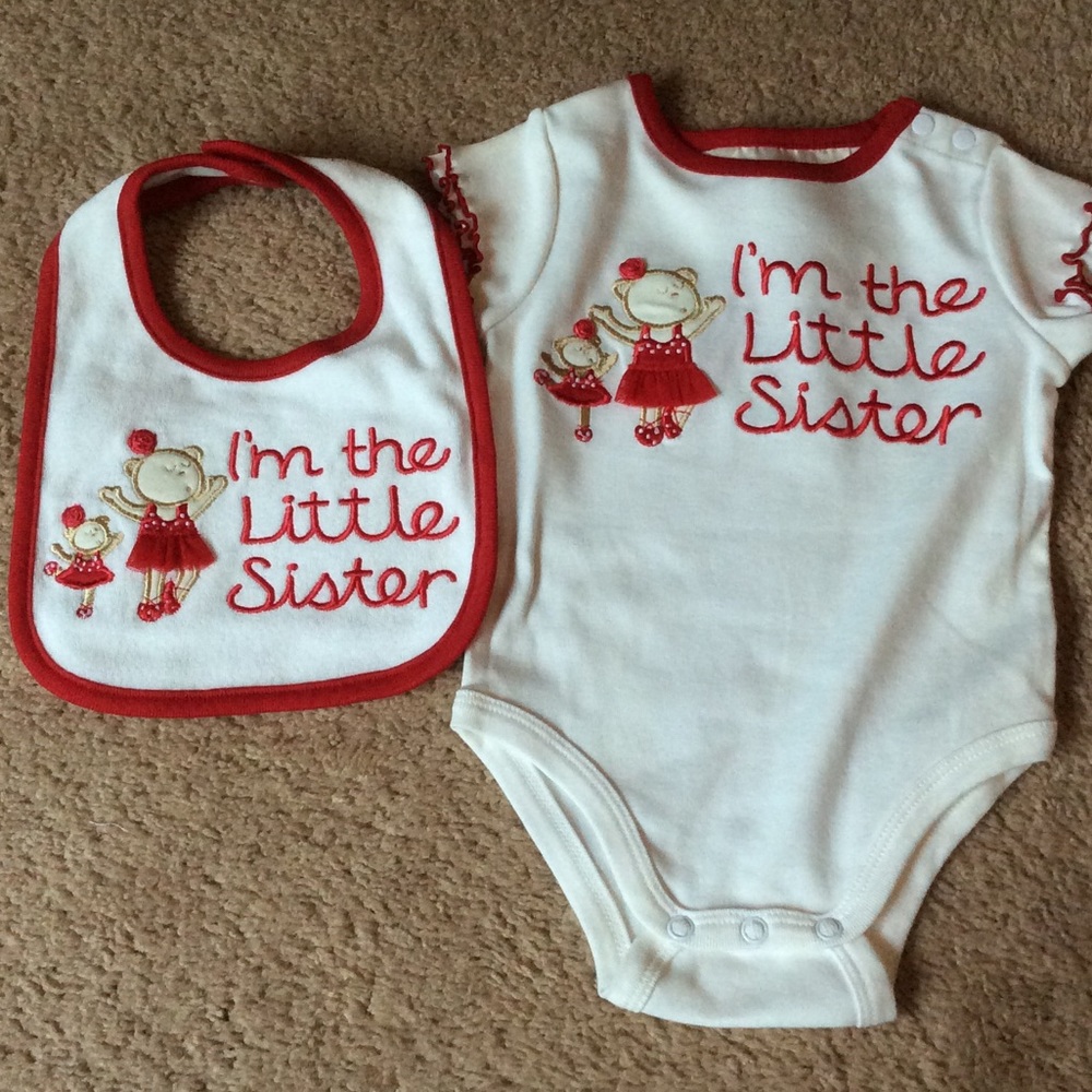 NEW ballerina little sister Onesie & bib girls 12m