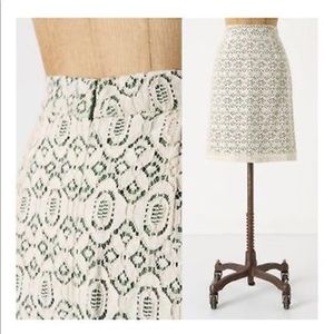 Anthropologie green and cream lace skirt