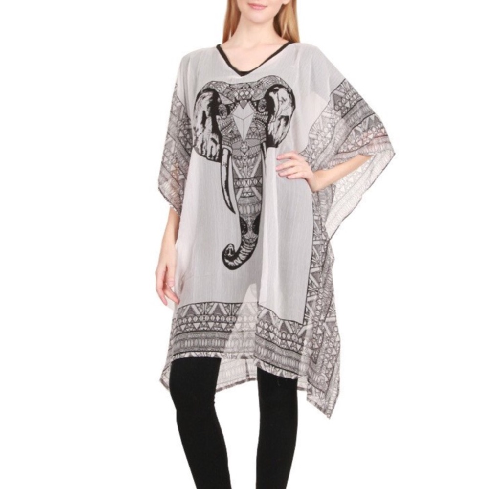 BLACK ELEPHANT CHIFFON KAFTAN PONCHO