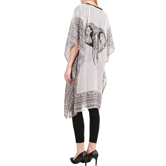 BLACK ELEPHANT CHIFFON KAFTAN PONCHO - Picture 2 of 2