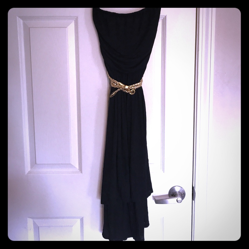 Gorgeous black dress with gold belt