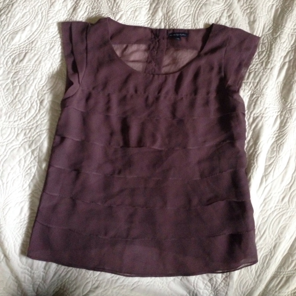 Beautiful Purple Semi-Sheer Ruffle Blouse- Sz S