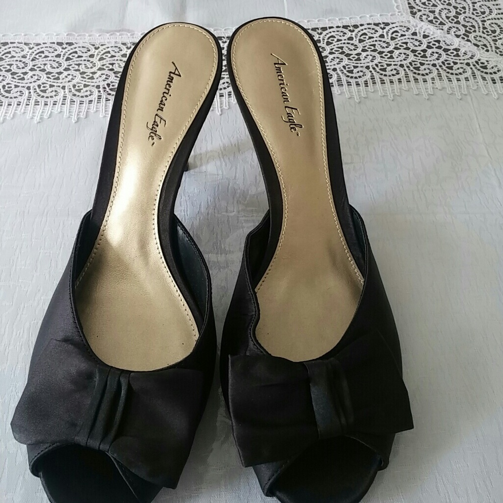 Black Satin Bowed Shoes