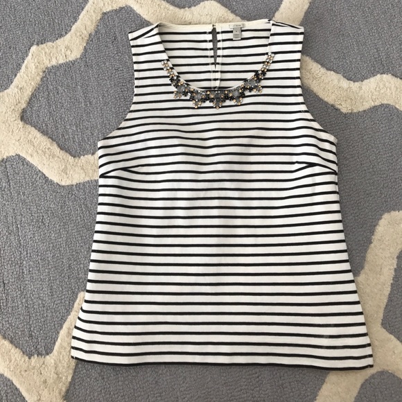J. Crew Tops - J.Crew striped tank w jeweled necklace size 0