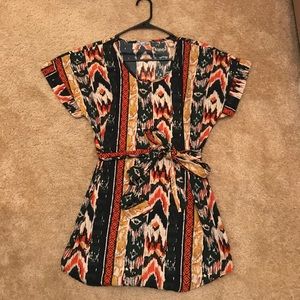 Orange Yellow Green Mini Dress with Belt