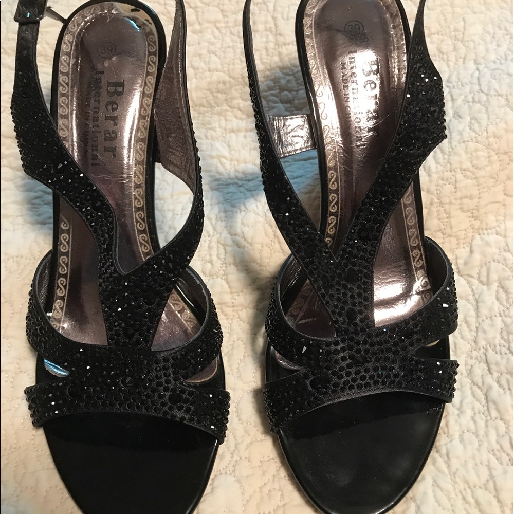 Black beaded strap heels