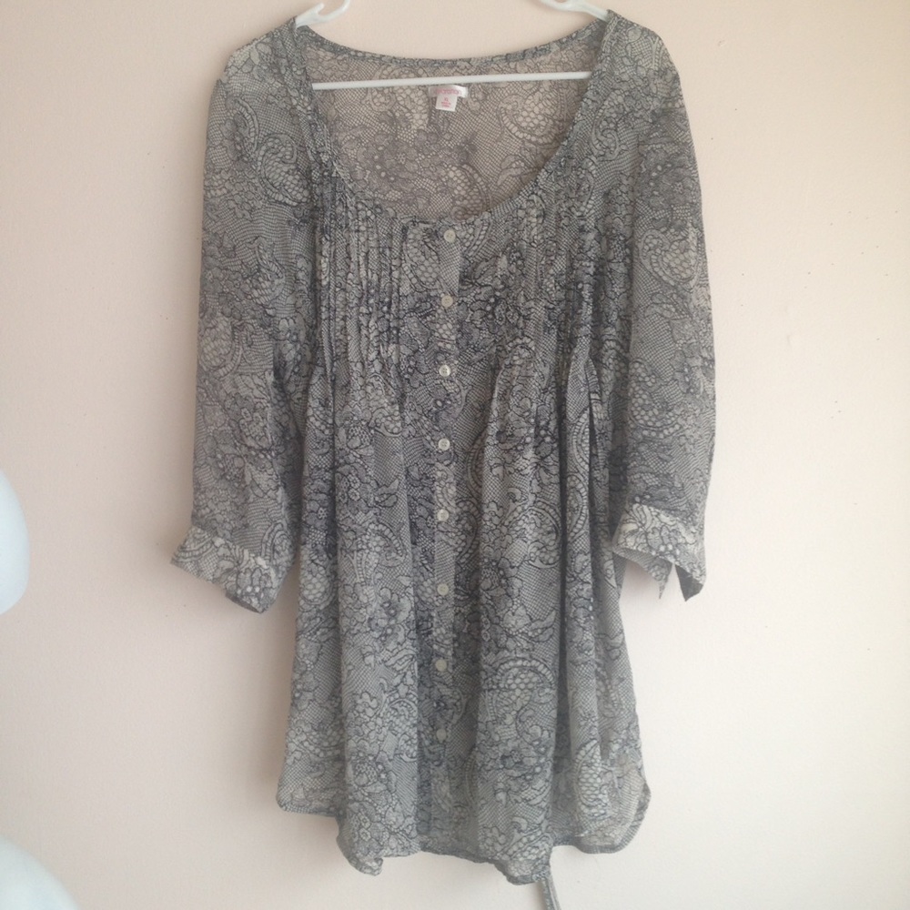 Xhiliration Sheer Tunic - Lace Pattern