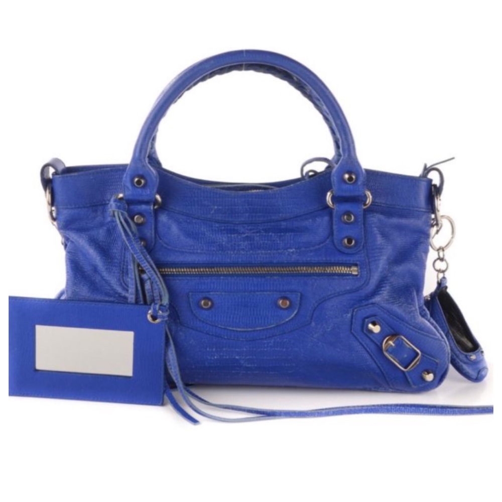 💯 Authentic Balenciaga Blue Lizzard Classic Bag