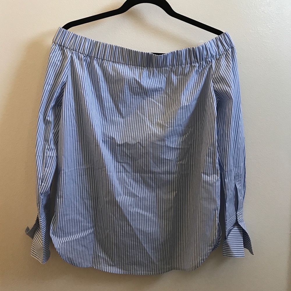 Zara striped off shoulder poplin top