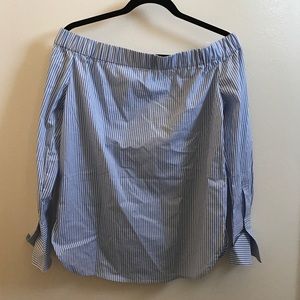 Zara striped off shoulder poplin top