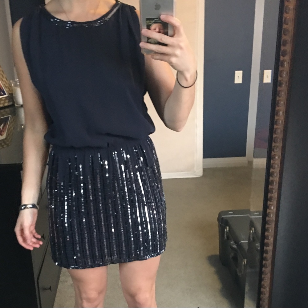 WORN ONCE. Navy sparkly mini dress