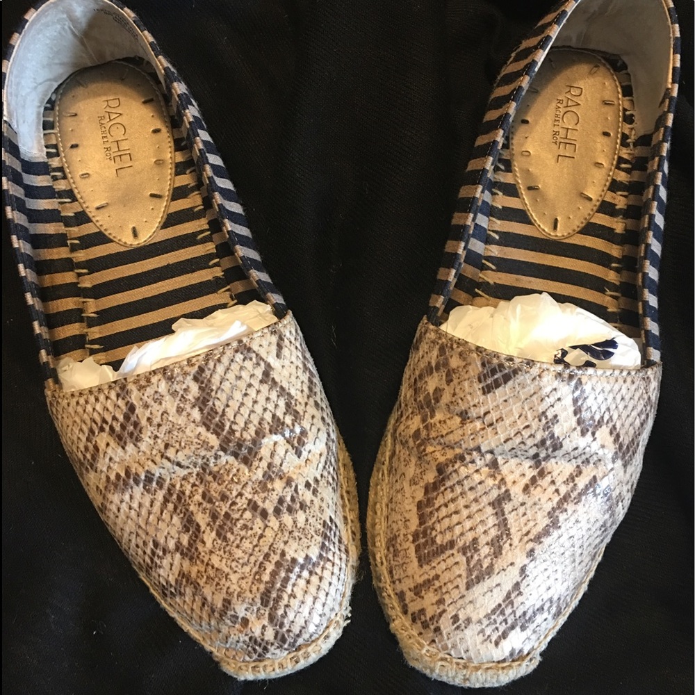Rachel Roy snakeskin print/stripes espadrilles