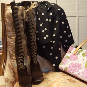 Over knee lace-up brown boots