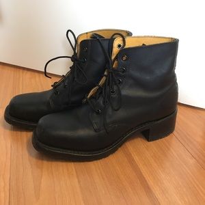 Black leather Frye lace up boots