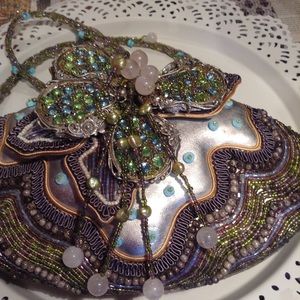 Mary Frances hand beaded butterfly silver bag