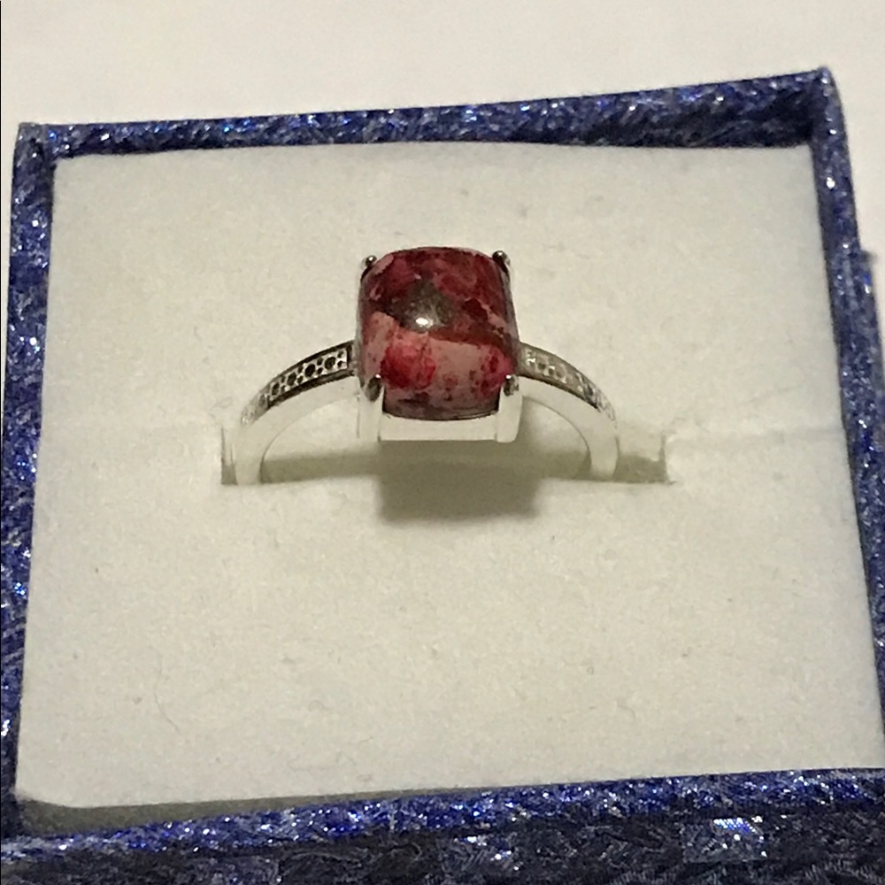 Red copper jasper sterling silver ring
