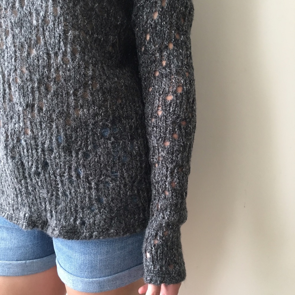 Open knit cozy cowl funnel neck slouchy sweater - Picture 5 of 5
