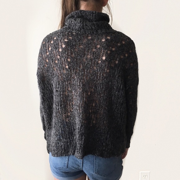 Open knit cozy cowl funnel neck slouchy sweater - Picture 4 of 5