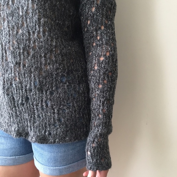 Open knit cozy cowl funnel neck slouchy sweater - Picture 5 of 5