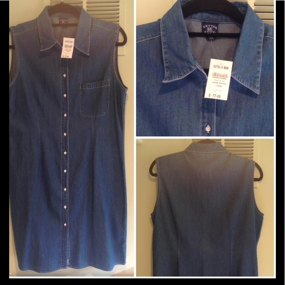 Cutter & Buck light blue jean dress NWT.