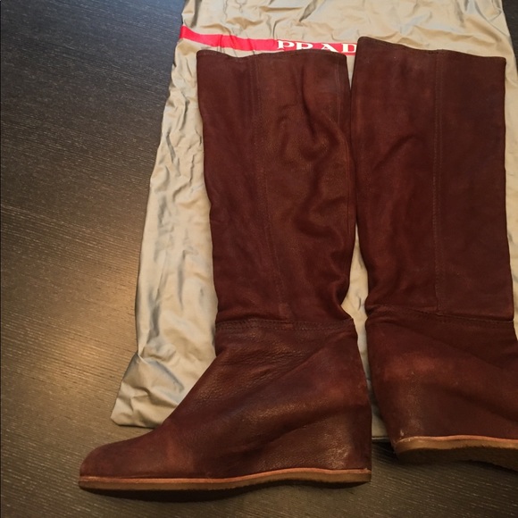 Prada suede wedge riding boots - Picture 2 of 4