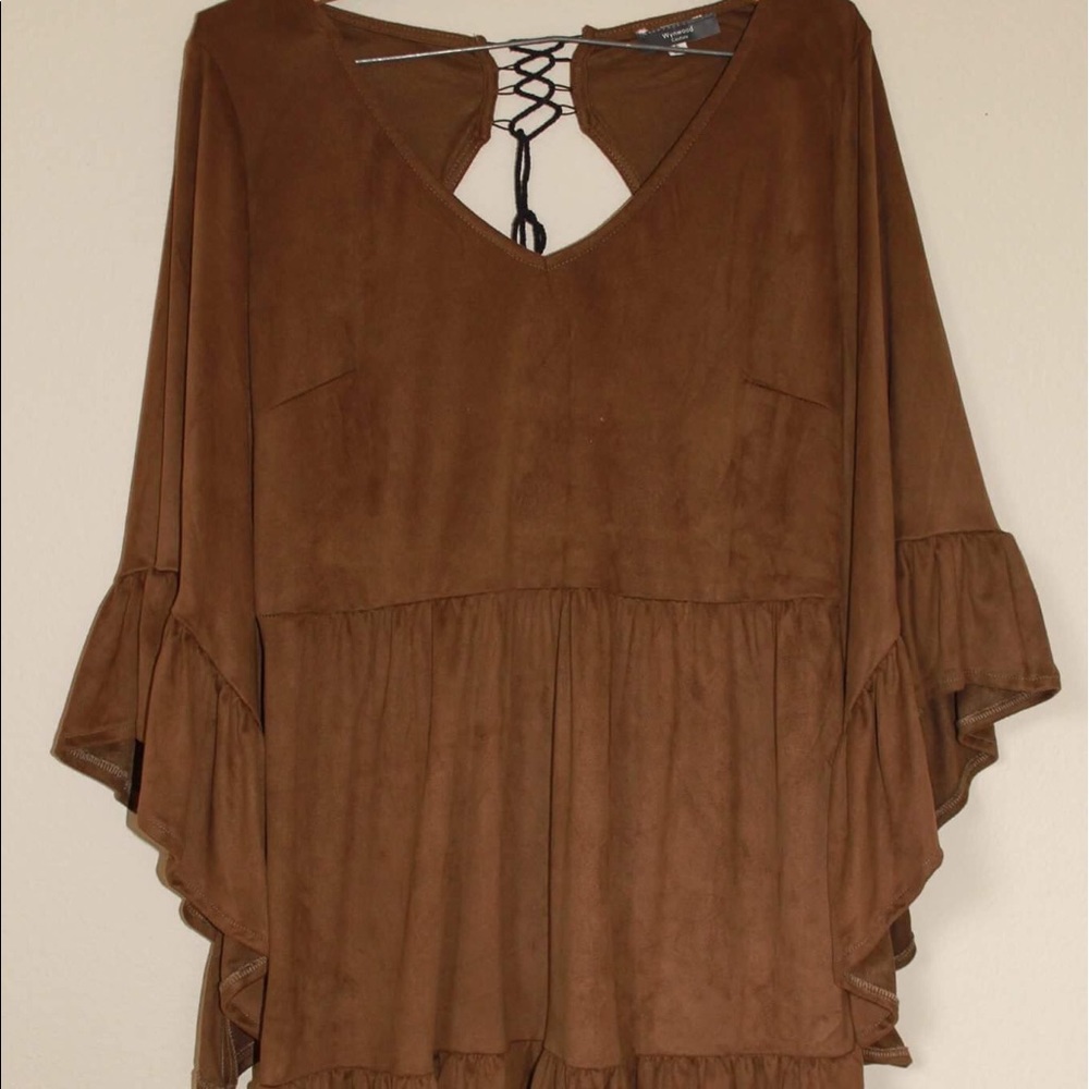 Brown Suede Open Back Dress