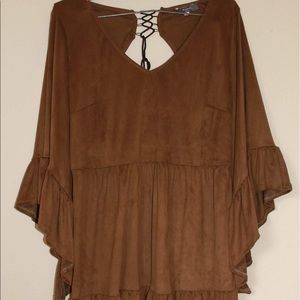 Brown Suede Open Back Dress