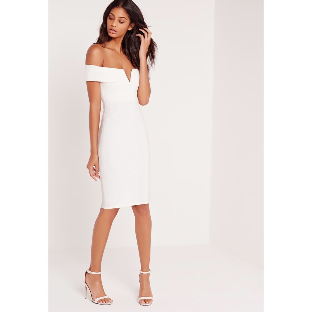 MISSGUIDED V Front White Midi Dress Size XS/XXS✨