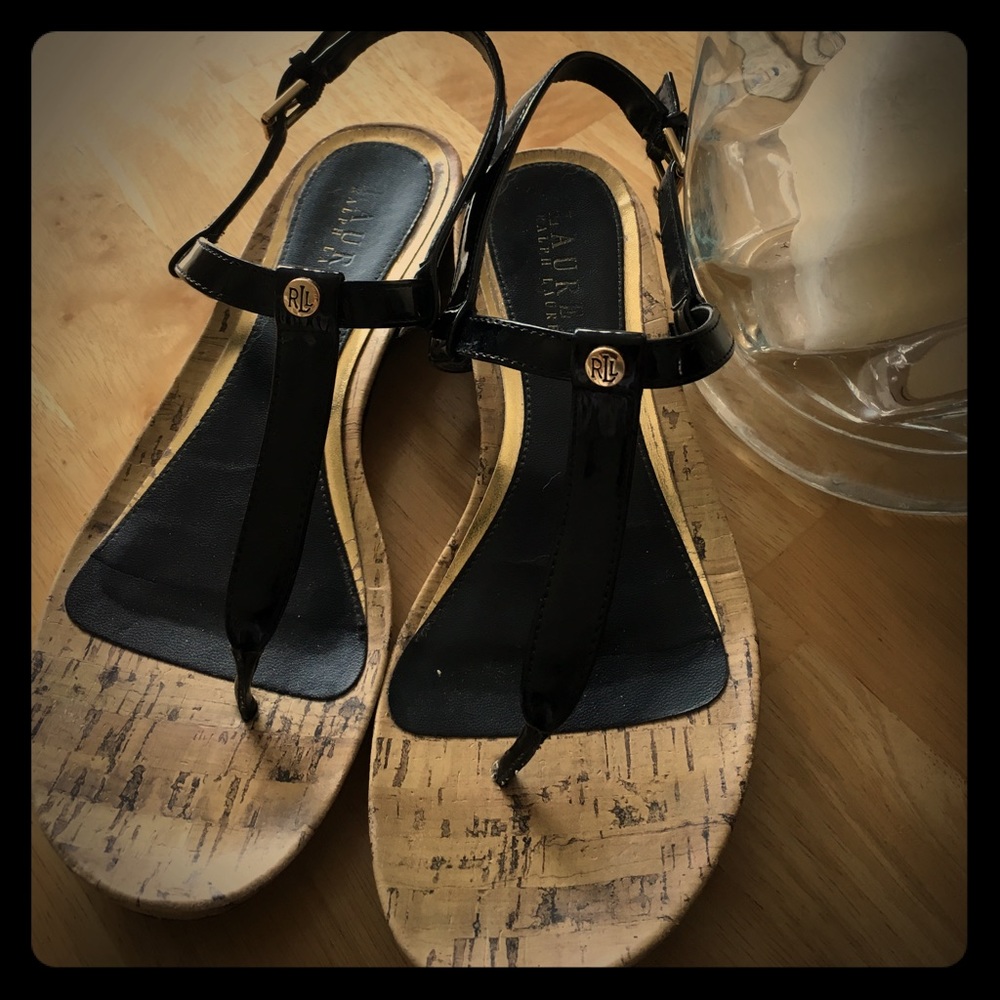 Ralph Lauren sandals, black patent leather