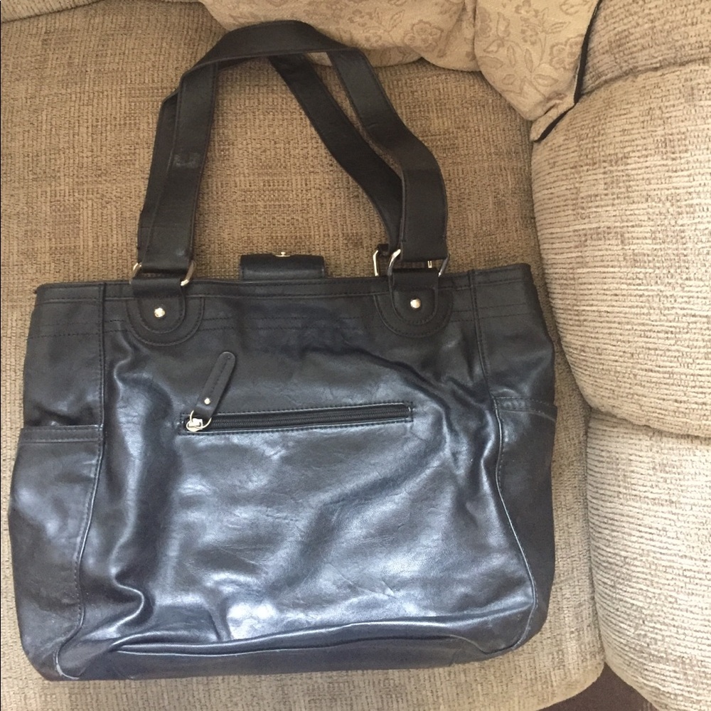 Black leather handbag