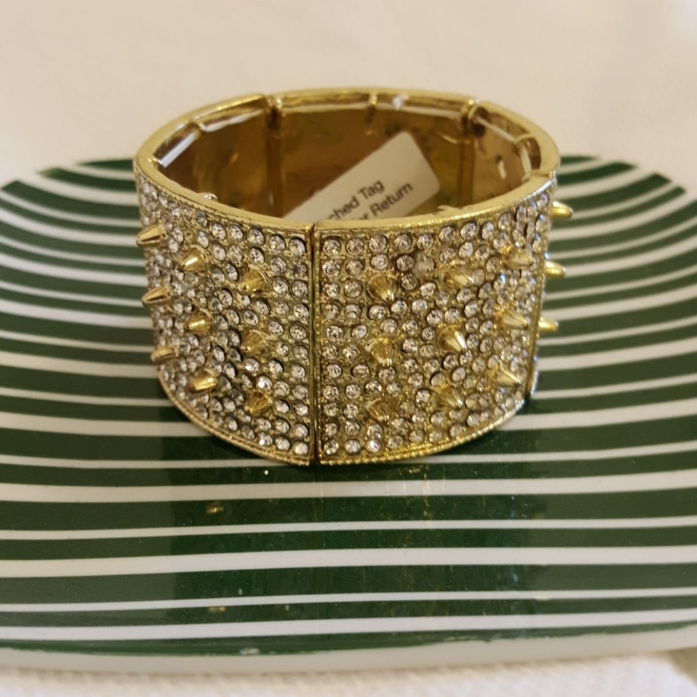 Gold Spiked Cuff with Rhinestones