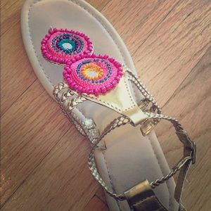 Cute thong sandals with colorful mirrors in center