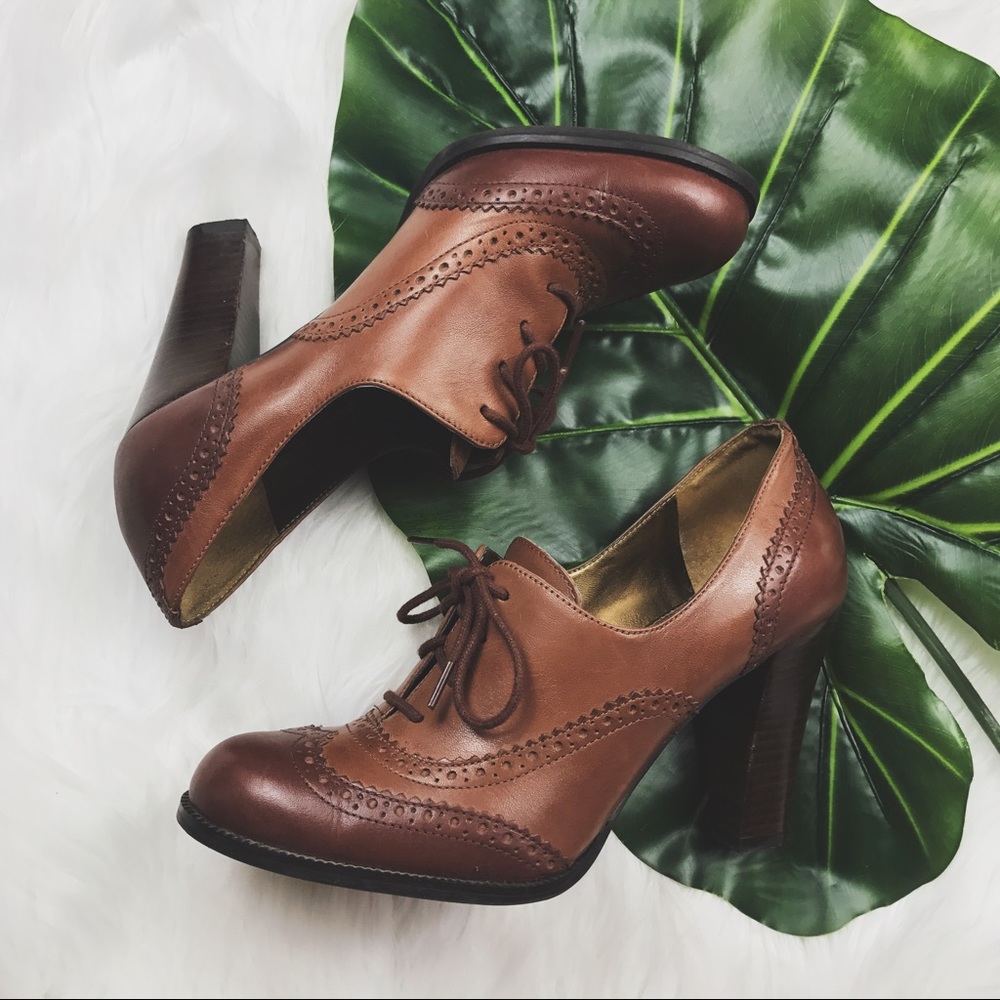 Brown Wingtip Oxford Heels by Marc Fisher